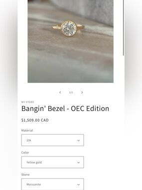 Yellow Gold Bezel Ring with Moissanite Stone